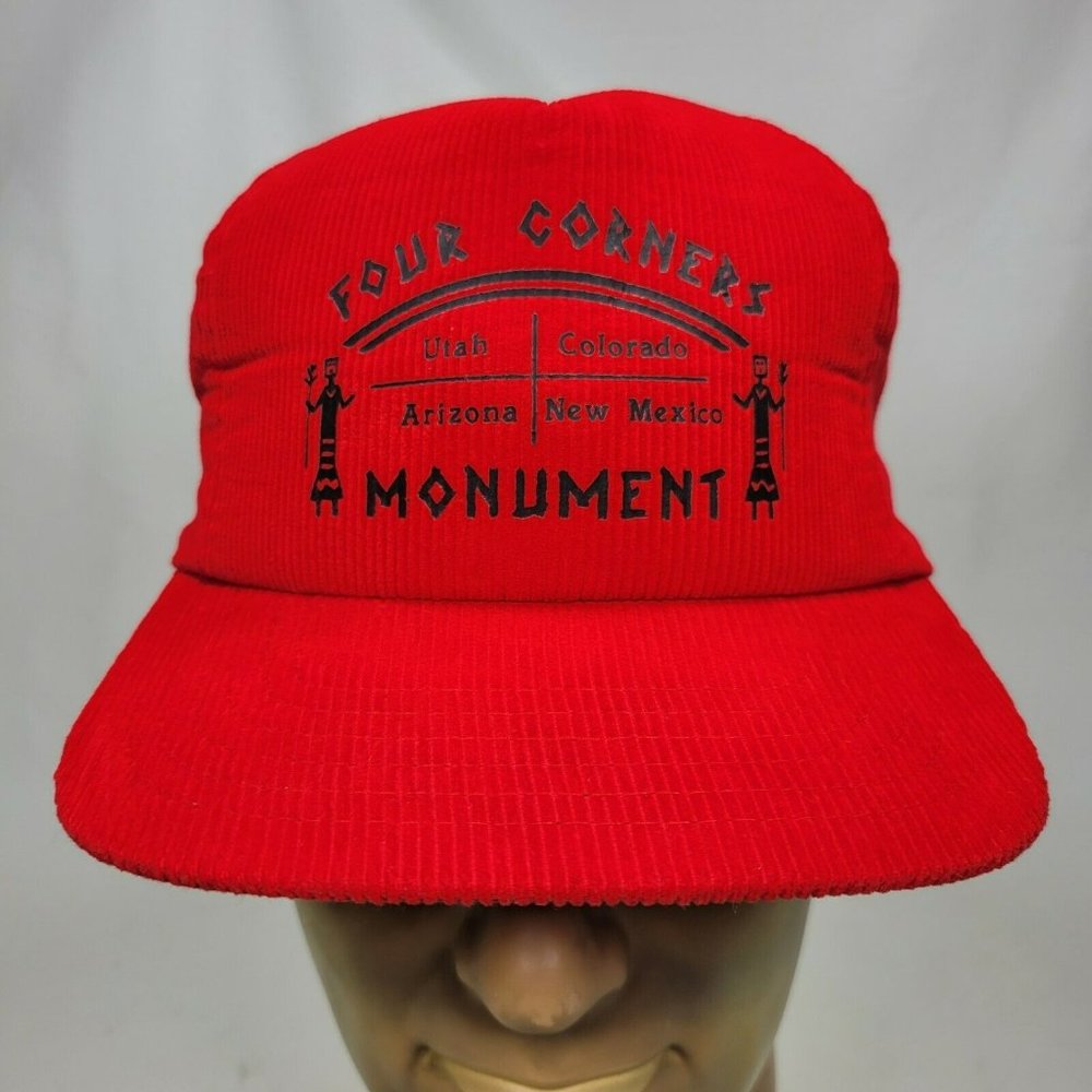 Four Corners Monument Red Corduroy Strap Back Trucker Hat Souvenir Cap Sportcap